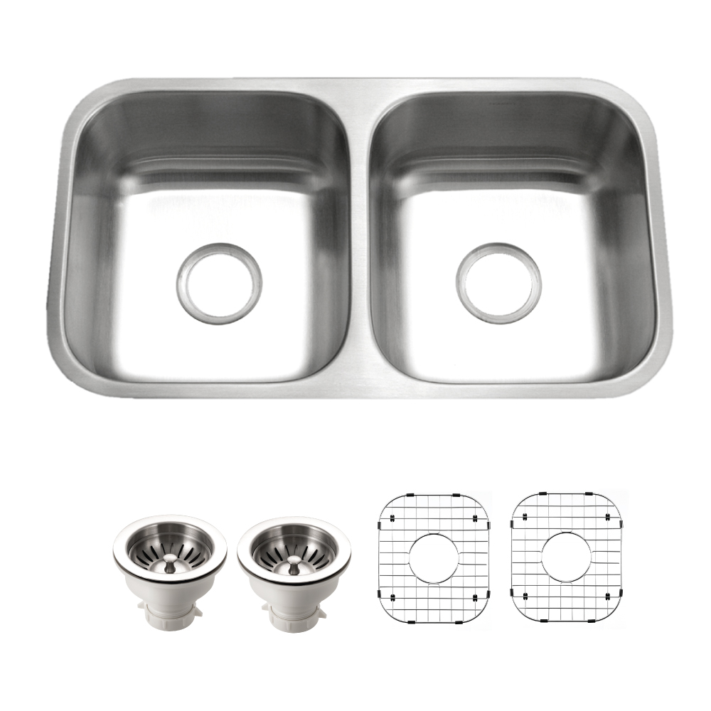 STD-2100-C 31 in. Eston Series Undermount 50-50 Double Bowl Kitchen Sink with Basket Strainer & Bottom Grid, Stainless Steel
