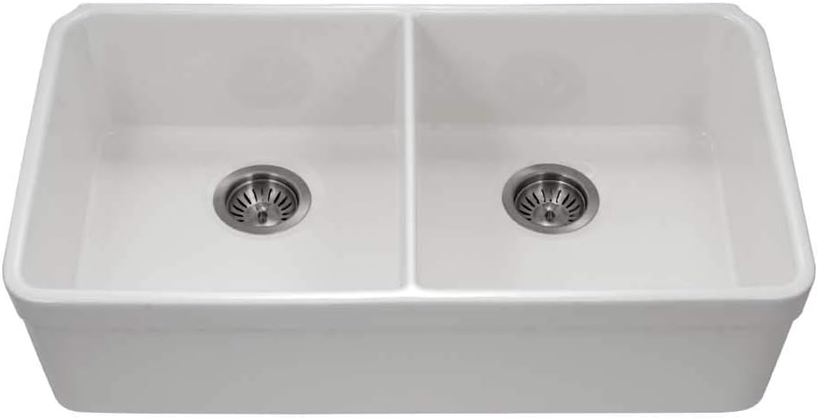 Picture of Houzer PTU-3200 WH-C 32 in. Platus Series Fireclay Undermount 50-50 Double Bowl Kitchen Sink with Basket Strainer & 2 Grids, White