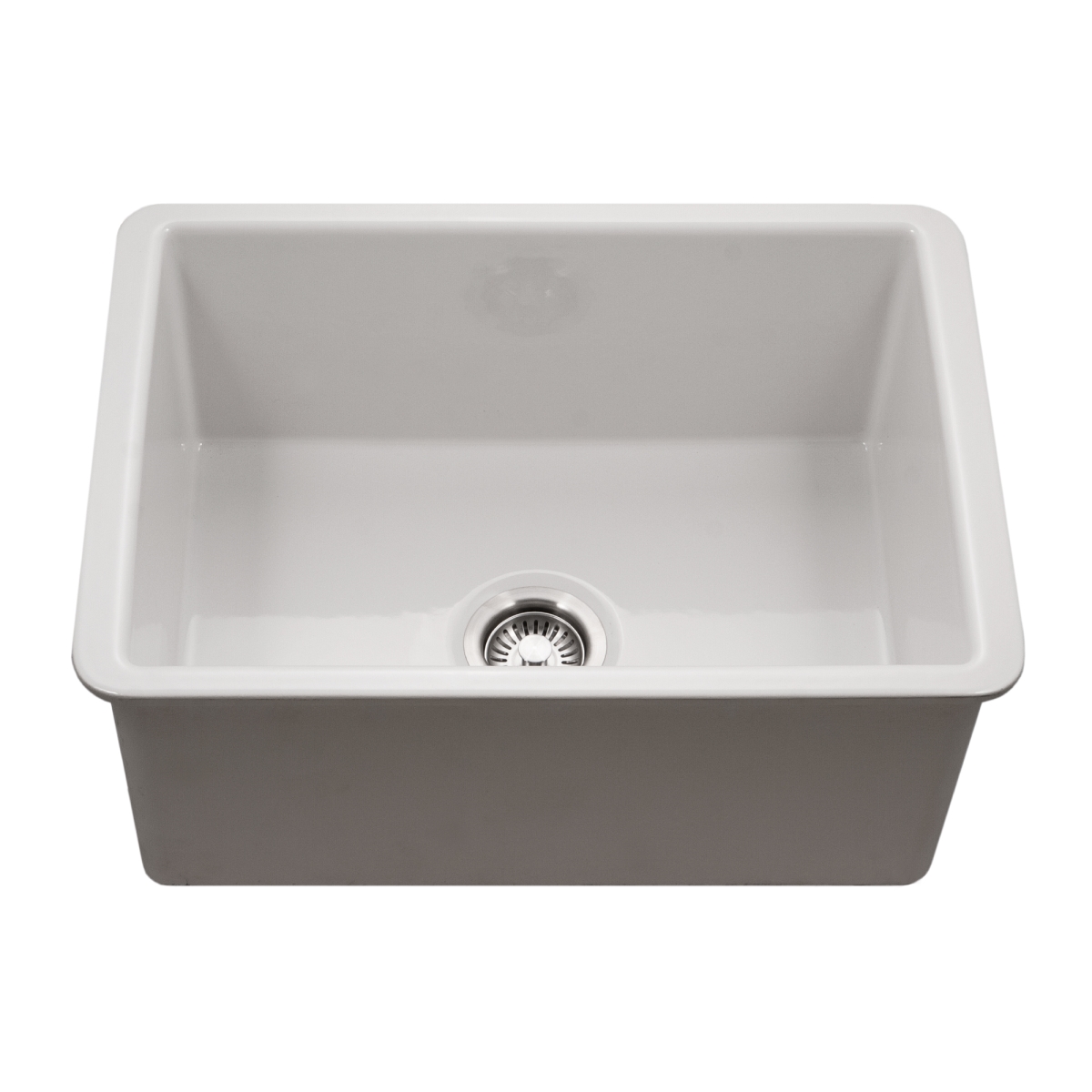 Picture of Houzer PTU-2800 WH-C 26 in. Platus White Fireclay Undermount Single Bowl Kitchen Sink with Basket Strainer & Basin Grid