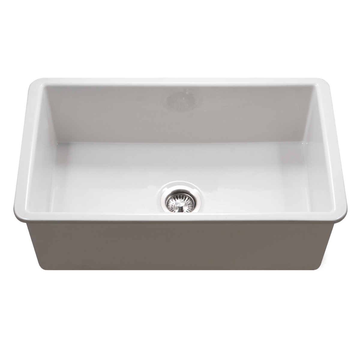 Picture of Houzer PTU-3600 WH-C 32 in. Platus White Fireclay Undermount Single Bowl Kitchen Sink with Basket Strainer & Basin Grid
