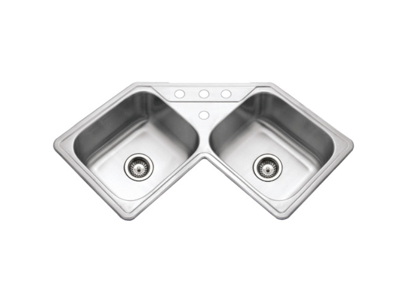 Picture of Houzer LCR-3221-20 32 in. Legend Drop-in Top Mount 4-hole 50-50 Double Bowl Corner Kitchen Sink&#44; Stainless Steel - Pack of 20