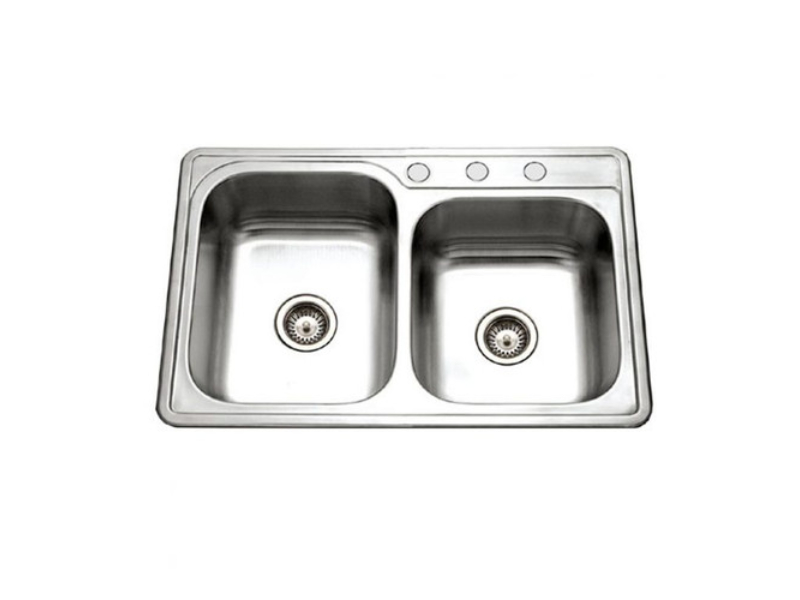 Picture of Houzer ISL-3322BS3-20 33 in. Glow Tone Drop-in Top Mount 3-hole 60-40 Double Bowl Kitchen Sink&#44; Stainless Steel - Pack of 20