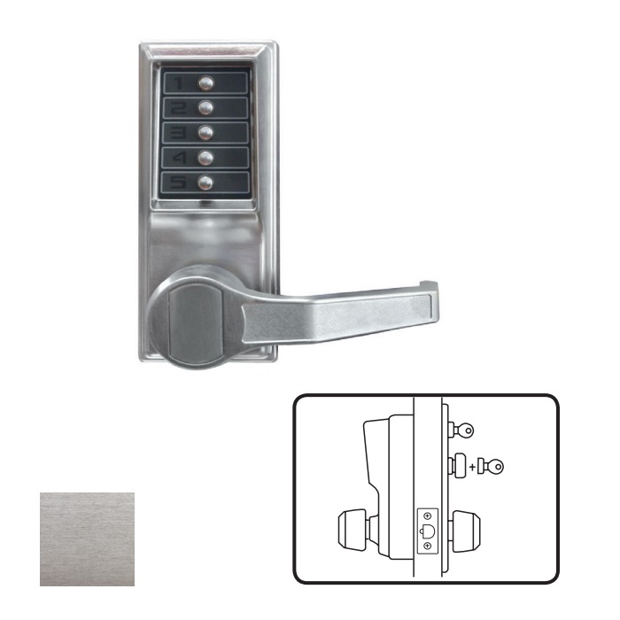 LR1032-26D-41 L1000 Series Right Hand Reverse Mechanical Pushbutton Cylindrical Lever Lock with 2.375 in. Backset, 626-US26D Satin Chrome