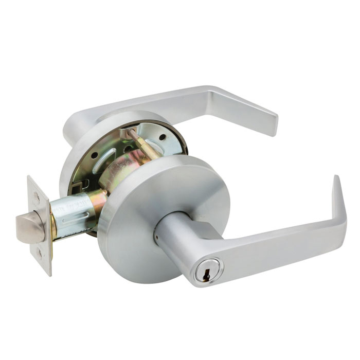 W511PD-SRD-626 W Series Entry & Office 6 Pin Cylinder Small Rose Dane Lever Lock with 4.875 in. ANSI Strike, 626-US26D Satin Chrome