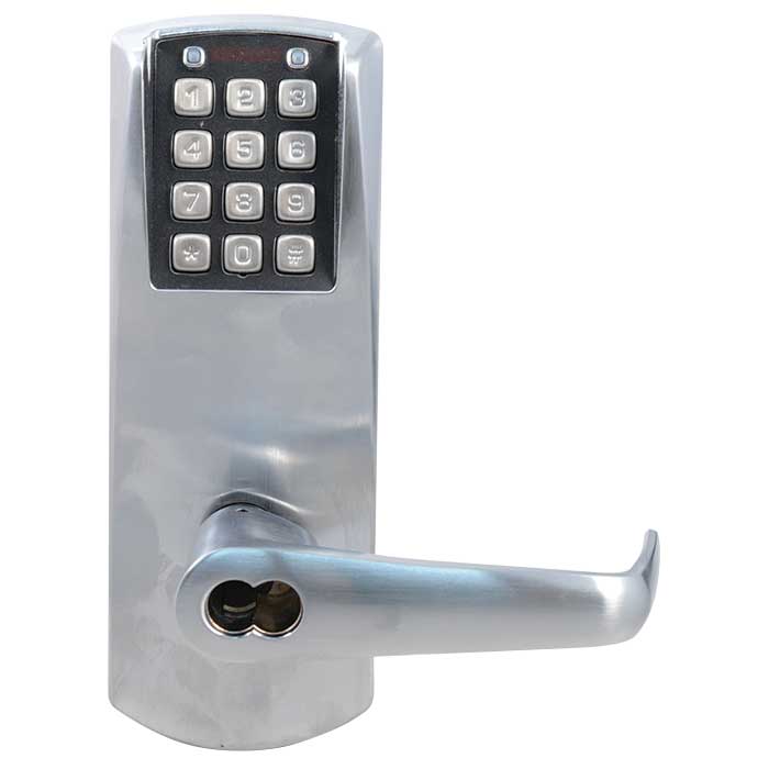 P2031-B-LL-26D-41 8.25 in. Power Plex 2000 Series Electronic Pushbutton Cylindrical Lever Lock with 2.75 in. Backset, 626-US26D Satin Chrome