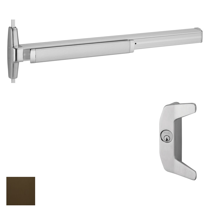 3327A-NL-3FT-313-LHR-386NL 3 x 7 ft. 33A Series Surface Vertical Left Hand Reverse Rod Exit Device with Night Latch Trim - 710 Duranodic Dark Bronze