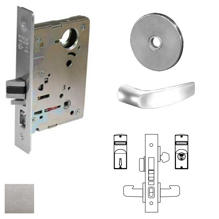 8243-LB-26D-LC 8200 Series 8243 Apartment Corridor Single Cylinder Deadbolt Function Lockset with Rose & B Lever - Less Cylinder - 626 Satin Chrome