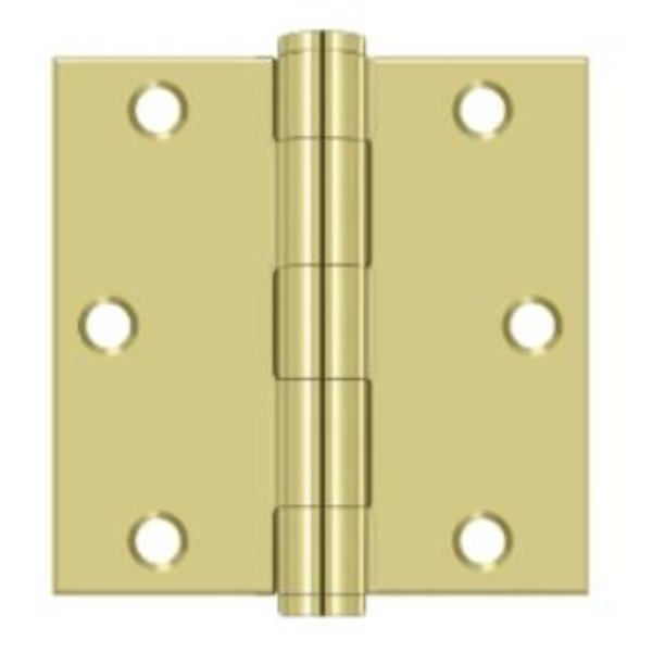 COM3535-3 3.5 x 3.5 in. Square Corner Plain Bearing Commercial Steel Hinge - Bright Polished Brass