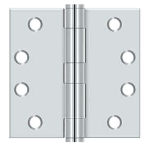 COM4040-26 4 x 4 in. Square Corner Plain Bearing Commercial Steel Hinge - Bright Polished Chrome