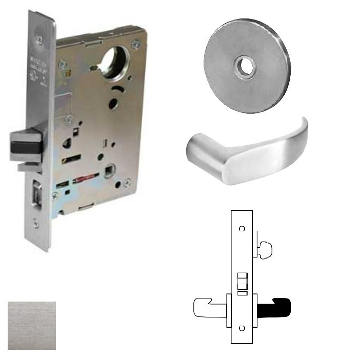 8205-LP-26D-LC 8200 Series 8205 Office & Entry Single Cylinder Function Lockset with L Rose & P Lever - Less Cylinder - 626 Satin Chrome