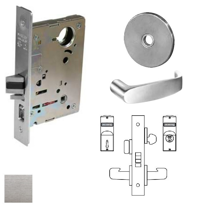 8205-LL-26D-LC 8200 Series 8205 Office & Entry Single Cylinder Function Lockset with L Rose & L Lever - Less Cylinder - 626 Satin Chrome