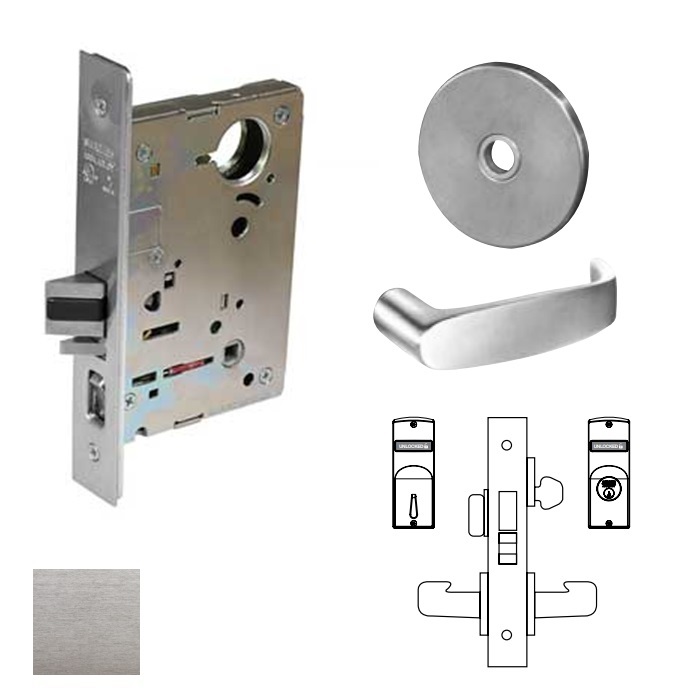 8225-LL-26D 8200 Series 8225 Dormitory & Exit Single Cylinder Deadbolt Function Lockset with L Rose & L Lever - LA Keyway - 626 Satin Chrome