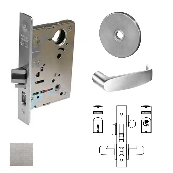 8245-LL-26D-LC 8200 Series 8245 Dormitory & Exit Single Cylinder Deadbolt Function Lockset with L Rose & L Lever - Less Cylinder - 626 Satin Chrome