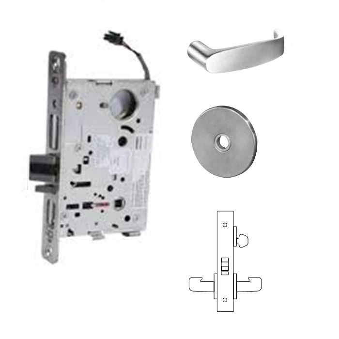 RX-8270-12V-LL-26D RX-8270 12V Electrified Single Cylinder REX Mortise Lock - L Rose & L Lever - LA Keyway - 626 Satin Chrome