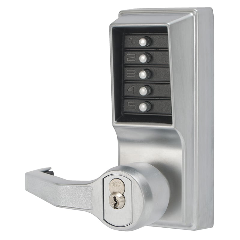 LL1042-B-26D-41 L1000 Series Left Hand Reverse Mechanical-Pushbutton Cylindrical Lever Lock with 2.375 in. Backset - 626-US26D Satin Chrome
