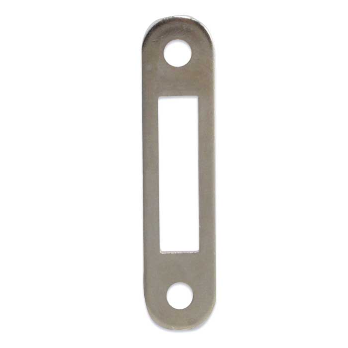 C2007-14A Flat Strike Plate with Square Ends & Bolt Hole - Bright Polished Nickel