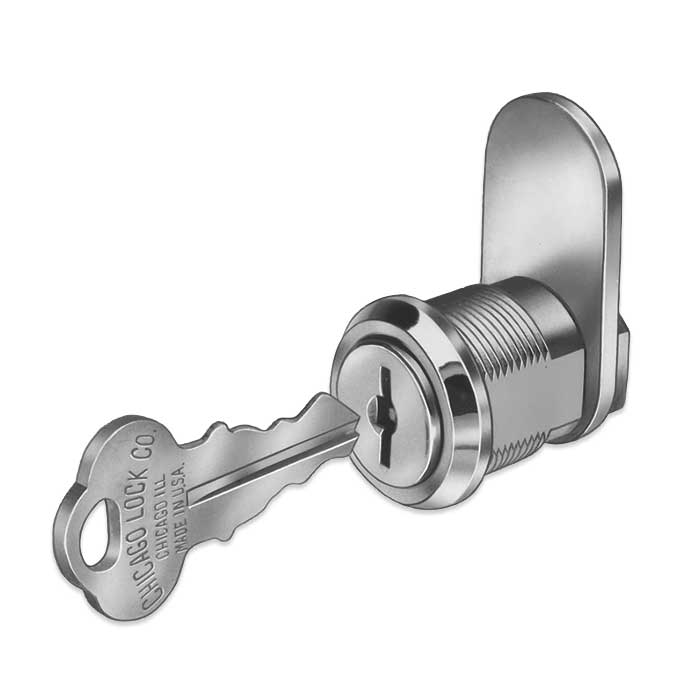 C3186-KD 0.62 in. Chicago Double Bit Removal Cam Lock - Keyed Different - Bright Polished Nickel