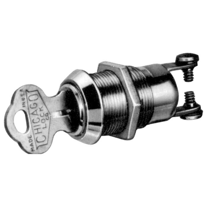 C2174-1DC-KA2007 Chicago Maintained SPST Key Switch Lock - Off-Only Contact - Keyed Alike 2007 - Bright Polished Chrome
