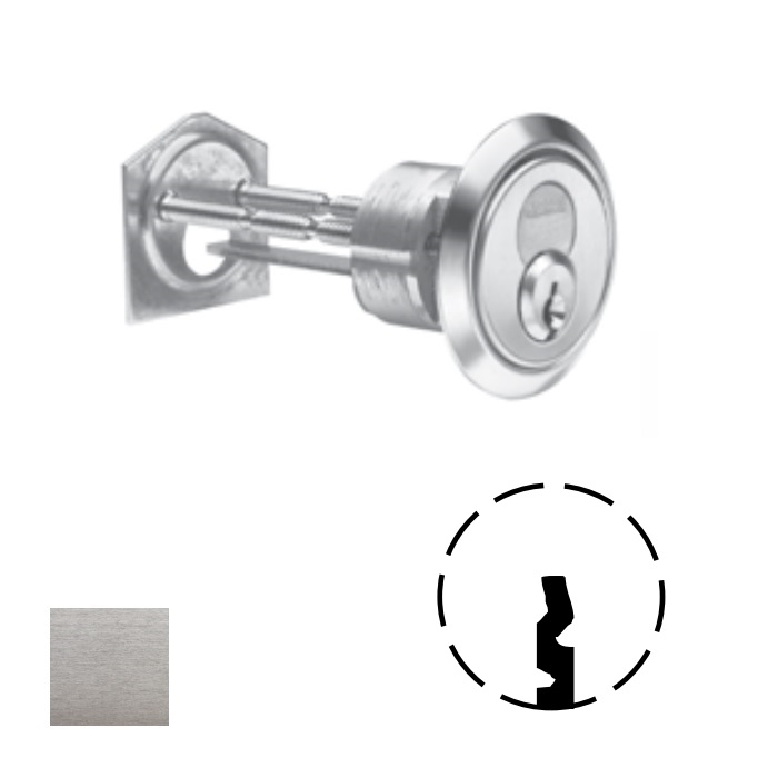 CR3080-178-6-D3-626 1.87 in. tailpiece 6-Pin D3 Keyway 0-Bitted 3080 Interchangeable Core Rim Cylinder - 626 Satin Chrome