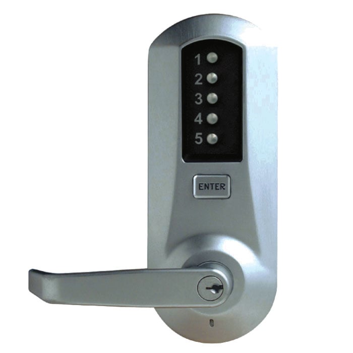 5022-B-WL-26D-41 5000 Series Mechanical-Pushbutton Cylindrical Lever Lock with 2.375 in. Backset, 626-US26D Satin Chrome