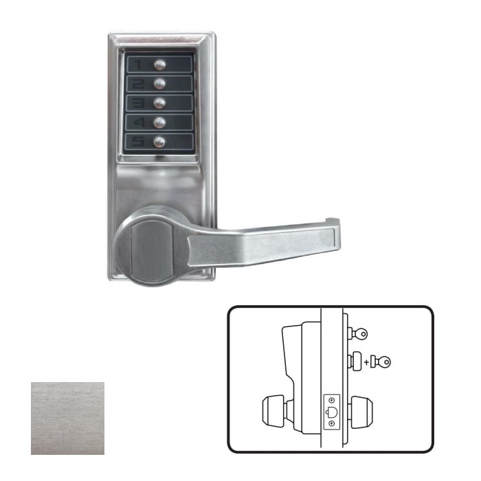 LL1032-26D-41 L1000 Series Left Hand Reverse-Mechanical Pushbutton Cylindrical Lever Lock with 2.375 in. Backset - 626-US26D Satin Chrome
