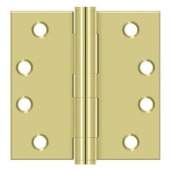 COM4040-3 4 x 4 in. Square Corner Plain Bearing Commercial Steel Hinge - Bright Polished Brass