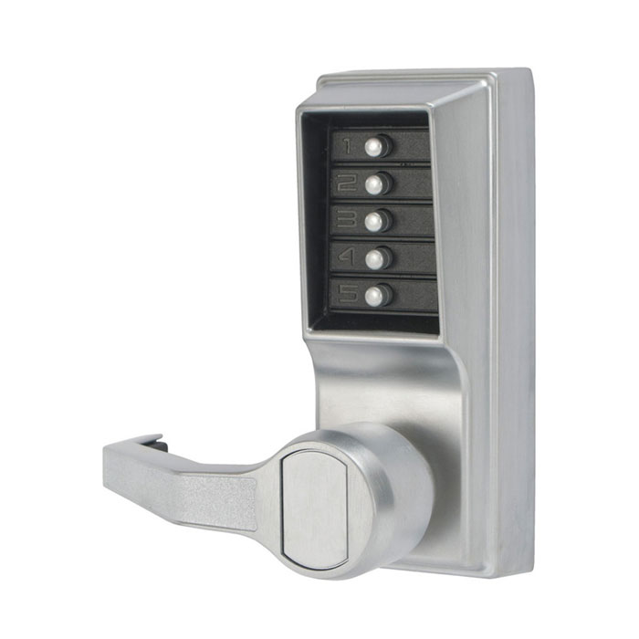 L1000 Series Left Hand Reverse Mechanical Pushbutton Cylindrical Lever Lock with 2.75 in. Backset, 626-US26D Satin Chrome - 8.25 in.
