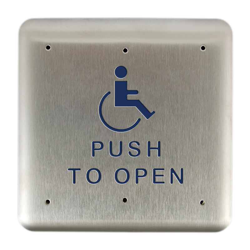 10PBS1 4.75 in. Square Push Plate with Accessibility Logo & Push to Open Text - Stainless Steel