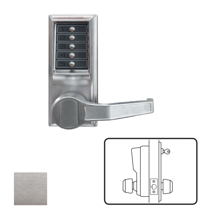 LR1012-26D-41 L1000 Series Right Hand Reverse-Mechanical Pushbutton Cylindrical Lever Lock with 2.375 in. Backset, 626-US26D Satin Chrome