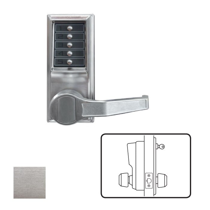 LL1012-26D-41 L1000 Series Left-Hand Reverse Mechanical Pushbutton Cylindrical Lever Lock with 2.375 in. Backset, 626-US26D Satin Chrome