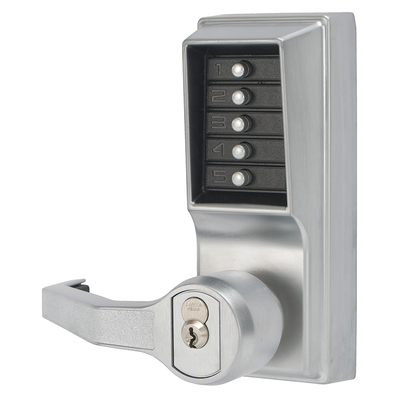 L1000 Series Left Hand Reverse Mechanical Pushbutton Cylindrical Lever Lock with 2.75 in. Backset, 626-US26D Satin Chrome - 8.35 in.