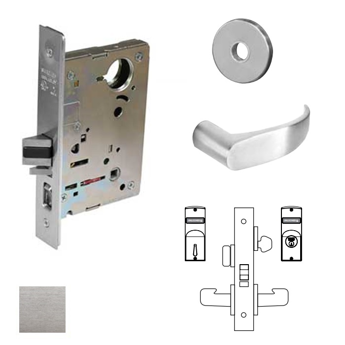 8256-LNP-26D-LC 8200 Series 8256 Office & Inner Entry Single Cylinder Function Lockset with LN Rose & P Lever - Less Cylinder - 626 Satin Chrome