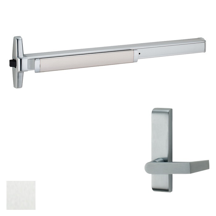 33A-L-BE-4FT-28-RHR-360L-BE-06 4 ft. 33A Series Right Hand Reverse Rim Exit Device with 360L-BE-06 Lever Trim - 628 Satin Aluminum Clear