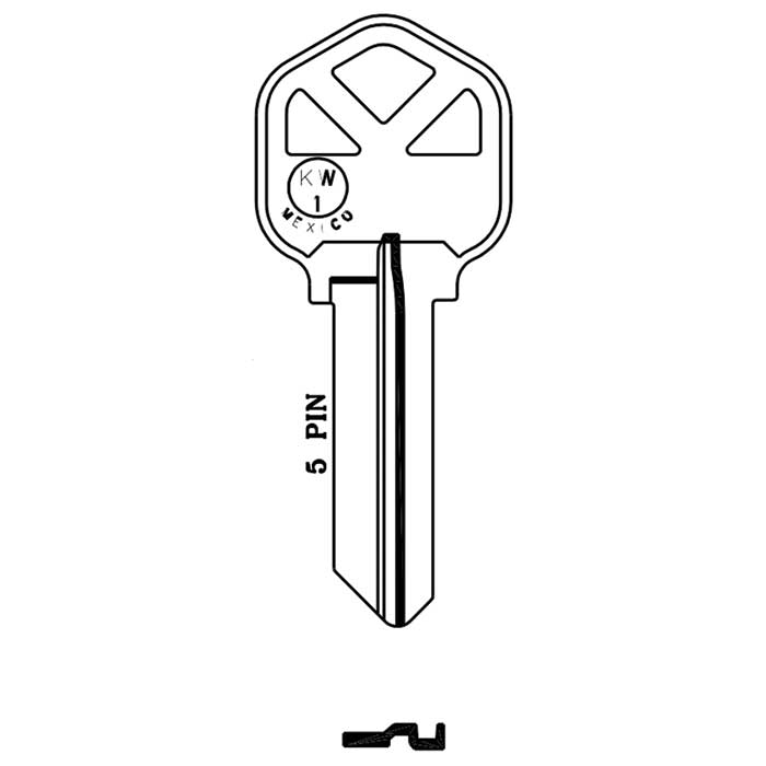 KW1-JMA KW1 Brass ILCO 1176 Key Blank
