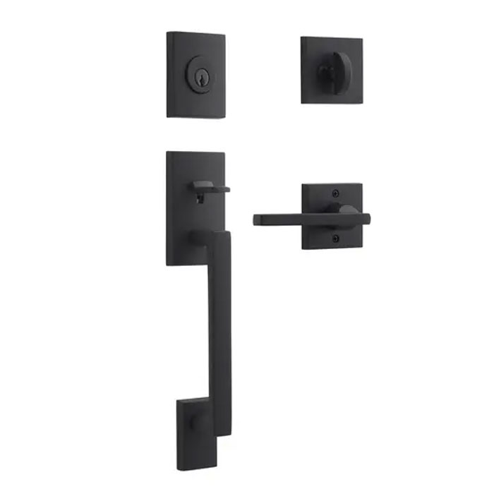 SC-LAJ-SQU-R-CSR-190 Single Cylinder La Jolla Entry Handleset with Square Lever & Contemporary Rose - Right Hand - Satin Black