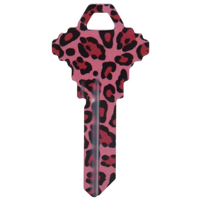 SC1-HK10 3.2 in. Happy Keys Pink Leopard Print Key Blank