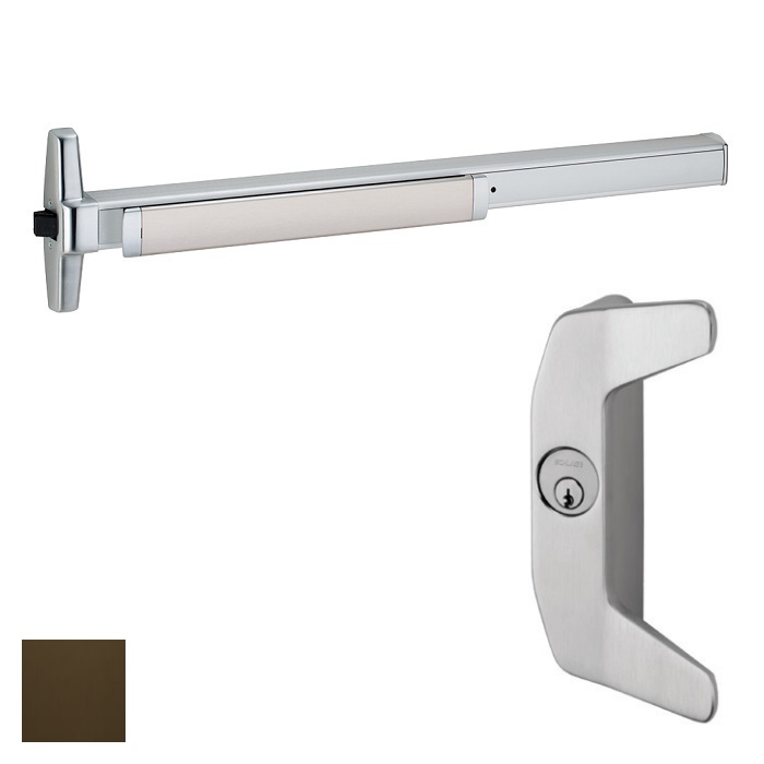 33A-NL-3FT-313-LHR-386NL 3 ft. 33A Series Left Hand Reverse Rim Exit Device with Night Latch Trim - 710 Duranodic Dark Bronze