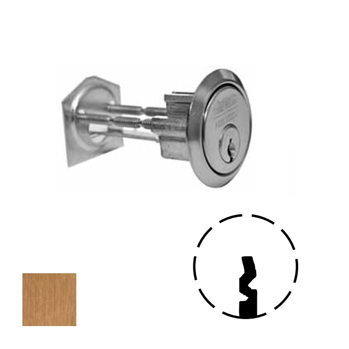 CR3010-200-6-D1-612 2 in. Tailpiece 6-Pin D1 Keyway 0-Bitted 3010 Series Security Rim Cylinder - 612 Satin Bronze
