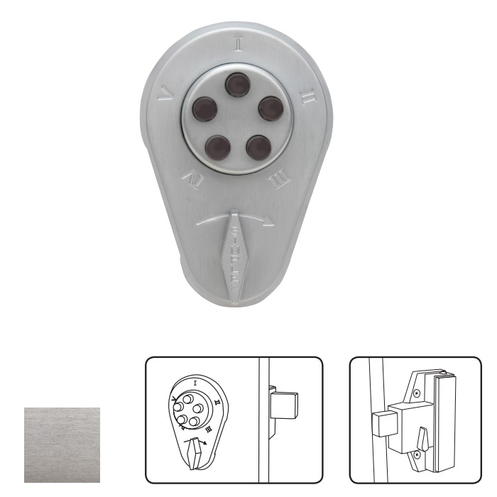 9100000-26D-41 900 Series Auxiliary Pushbutton Deadbolt with Thumb Turn & Key Override - 1 in. Deadbolt Latch, 626-US26D Satin Chrome