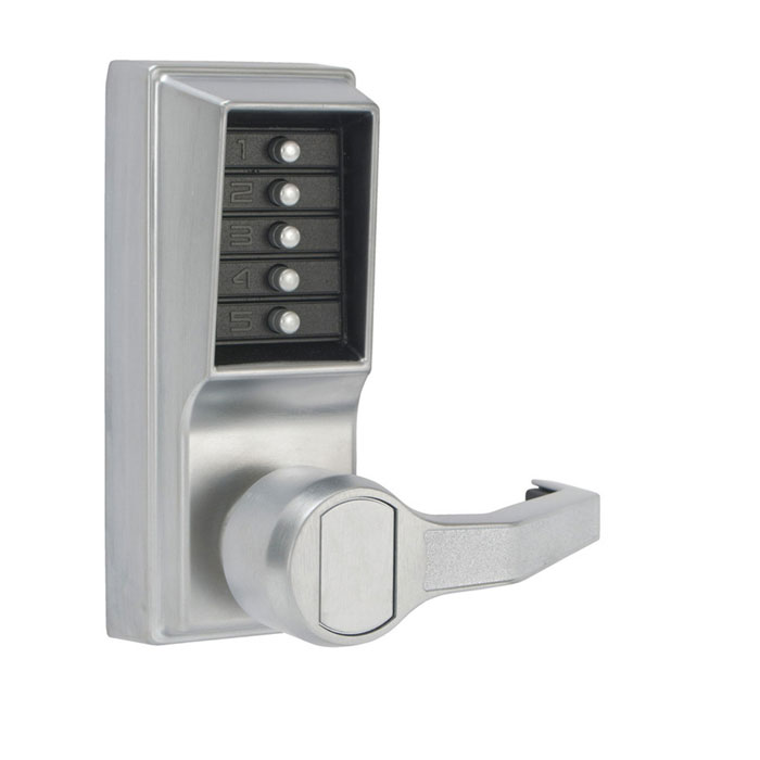 LR1011-26D-41 L1000 Series Right Hand Reverse Combination Entry Only Mechanical Pushbutton Cylindrical Lever Lock, 626-US26D Satin Chrome