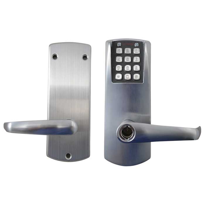 P2031-XS-LL-26D-41 Power Plex 2000 Series Electronic Pushbutton Cylindrical Lever Lock with 2.75 in. Backset, 626-US26D Satin Chrome - 8.2 in.