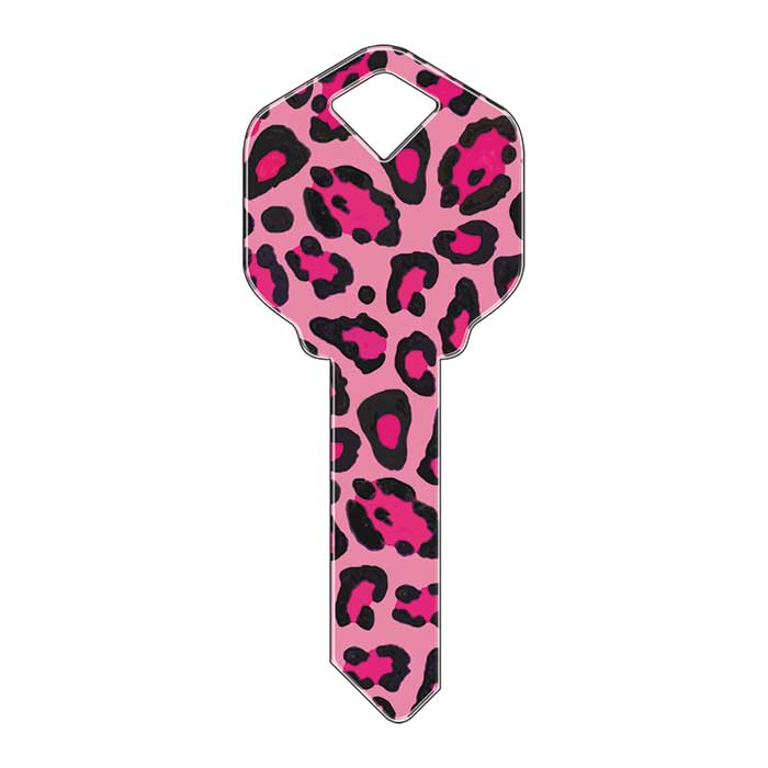KW-HK10 2.8 in. Happy Keys Pink Leopard Print Key Blank
