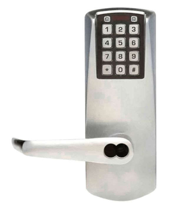 E2032-B-LL-26D-41 E-Plex 2000 Series Electronic-Pushbutton Cylindrical Lever Lock with 2.375 in. Backset, 626-US26D Satin Chrome