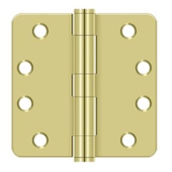 COM4014-3 4 x 4 x 0.25 in. Radius Corner Plain Bearing Commercial Steel Hinge - Bright Polished Brass