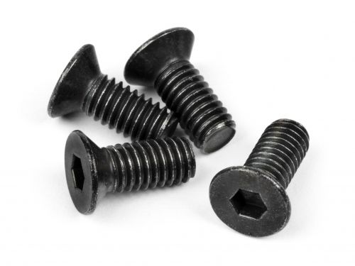 HPIZ307 M4 x 10 mm Flat Head Screw Thin Type Hex Socket Spare Parts, Black - 4 Piece