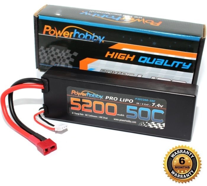 PHB2S520050CDNS 5200mAh 7.4V 2S 50C LiPo Battery with Hardwired T-Plug