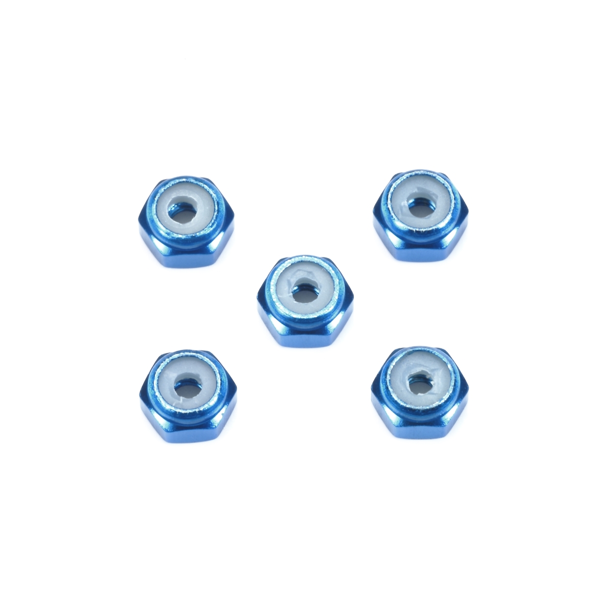 2 mm Aluminum Blue Lock Nut for Mini 4WD & Mini 4WD PRO Machines, 5 Piece