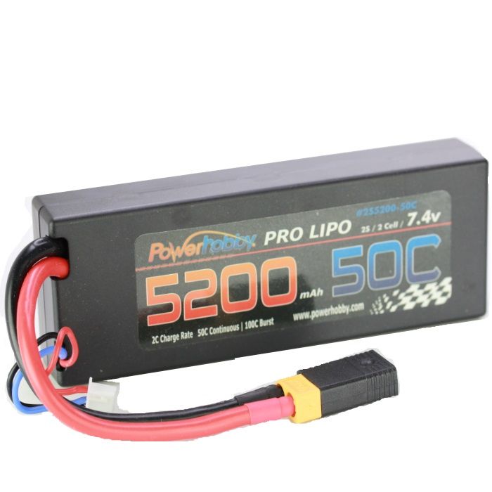 5200 mAh 7.4V 2S 50C Lipo Battery with Hardwired XT60