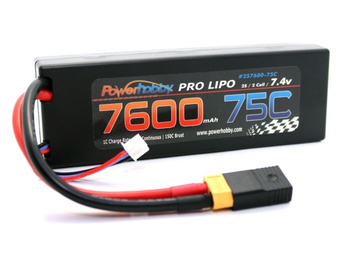 7600 mAh 7.4V 2S 75C Lipo Battery with Hardwired XT90