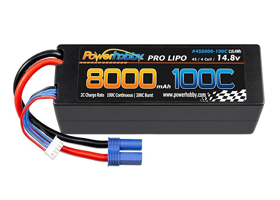 PHB4S8000100CEC5 Powerhobby 4s 14.8V 8000MAH 100C Lipo Battery with EC5 Plug -  Power Hobby